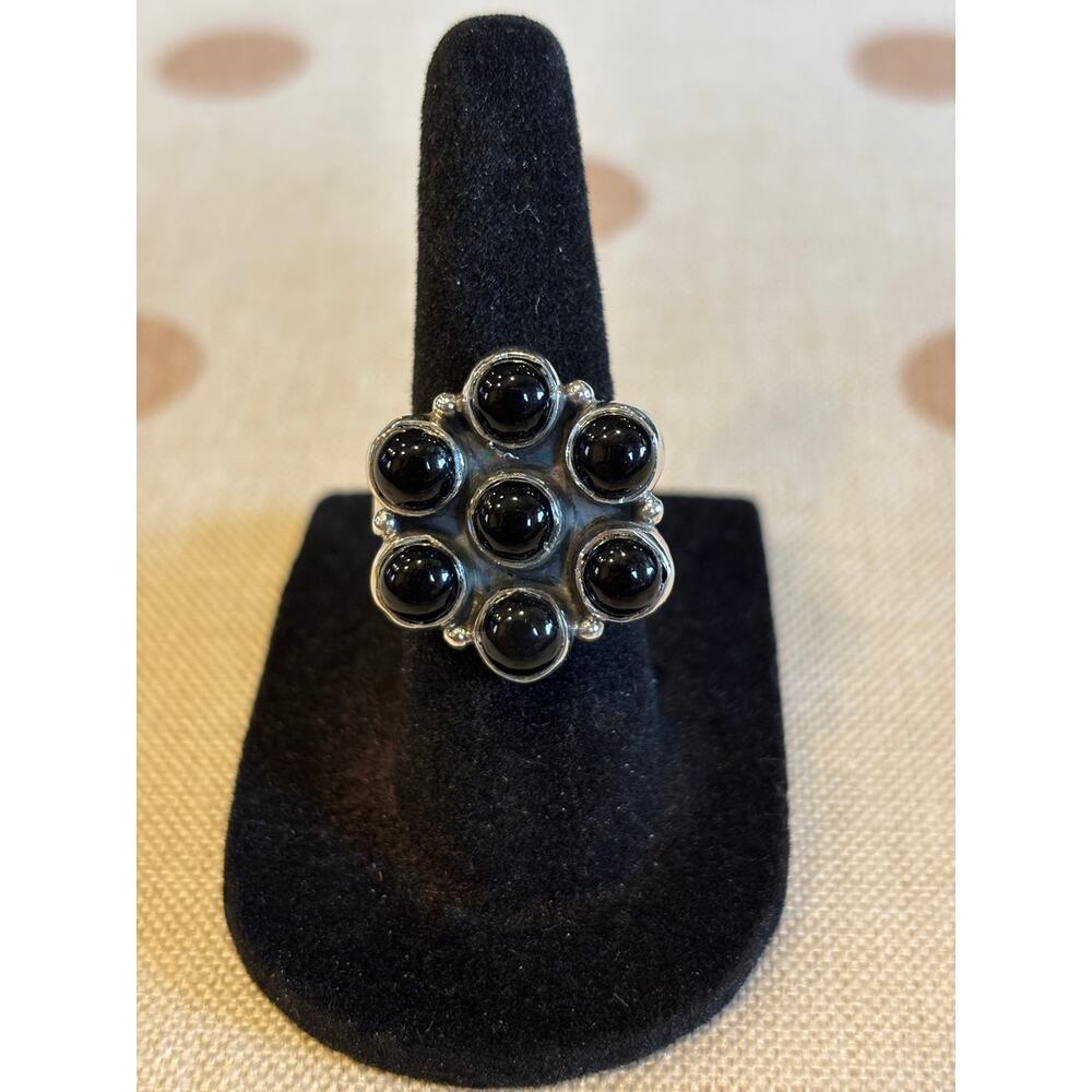 Black Onyx Small Cluster Ring Sterling Silver Size 6–9